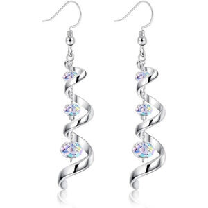 Women  Spiral Ribbon Tassel Earrings 925 Sterling Silver Dangle Earrings